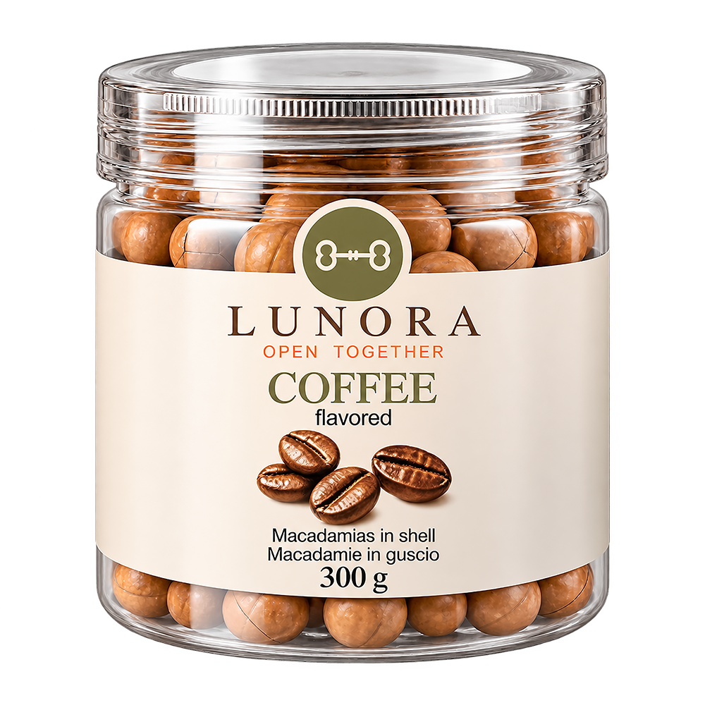 Lunora Coffee macadamias in shell, 300 g plastic jar