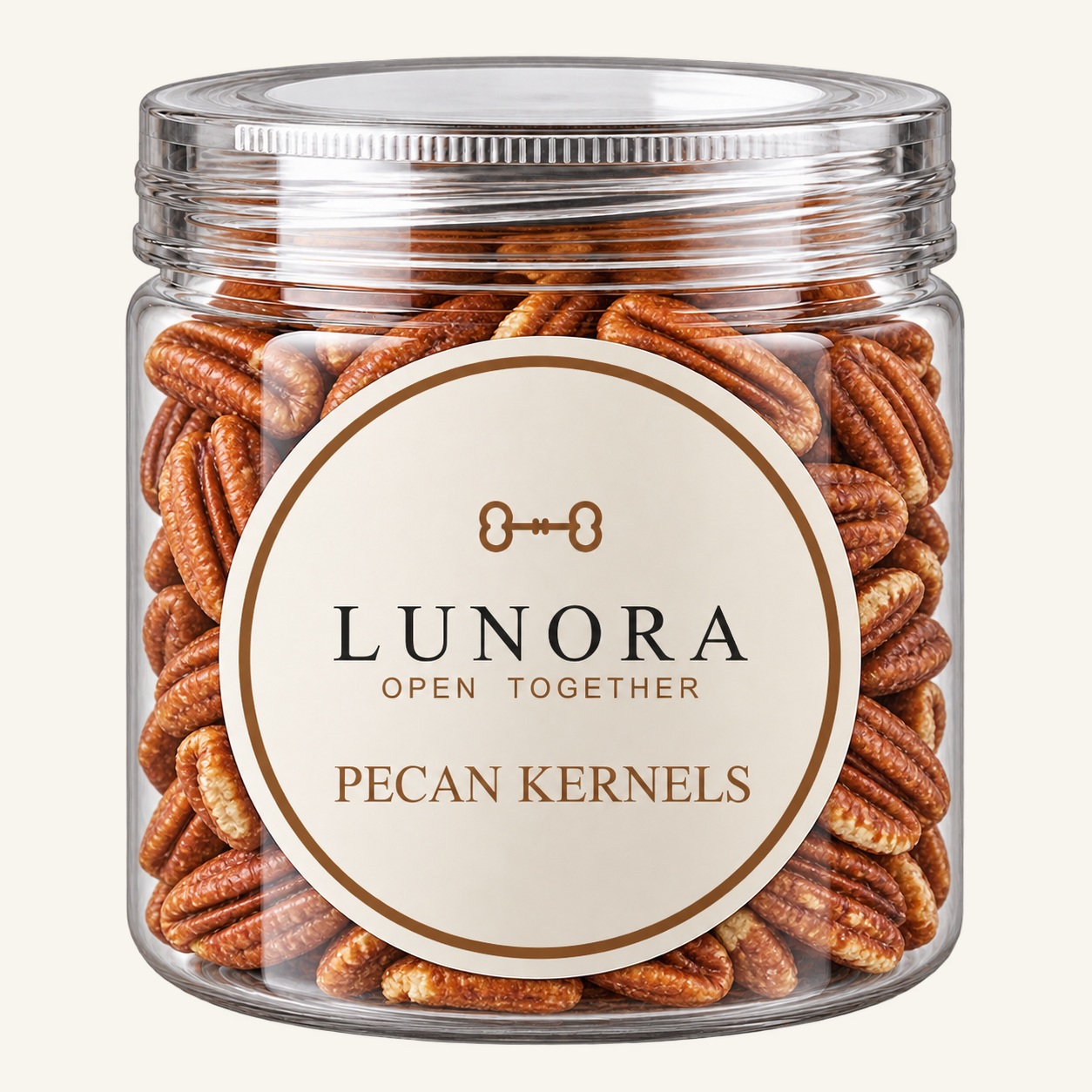 Lunora retail-ready pecan kernels jar